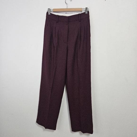 Aritzia Pants - Aritzia Wilfred Effortless Pleated Wide Leg Trouser Pants Sz 6 Plaid Burgundy